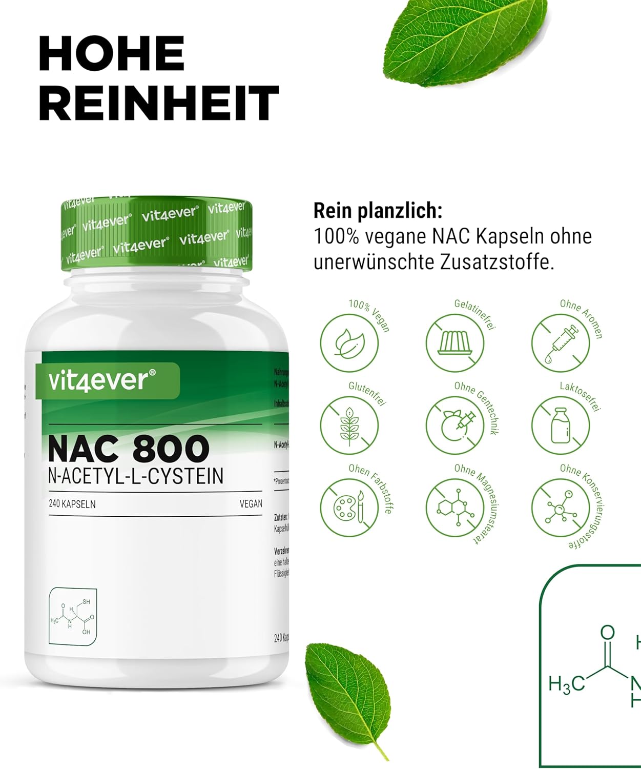 NAC - N-Acetyl L-Cysteine 240 Capsules 800mg Each - 8 Months Supply - Natural Form - Vegan - High Dosed - Image 5