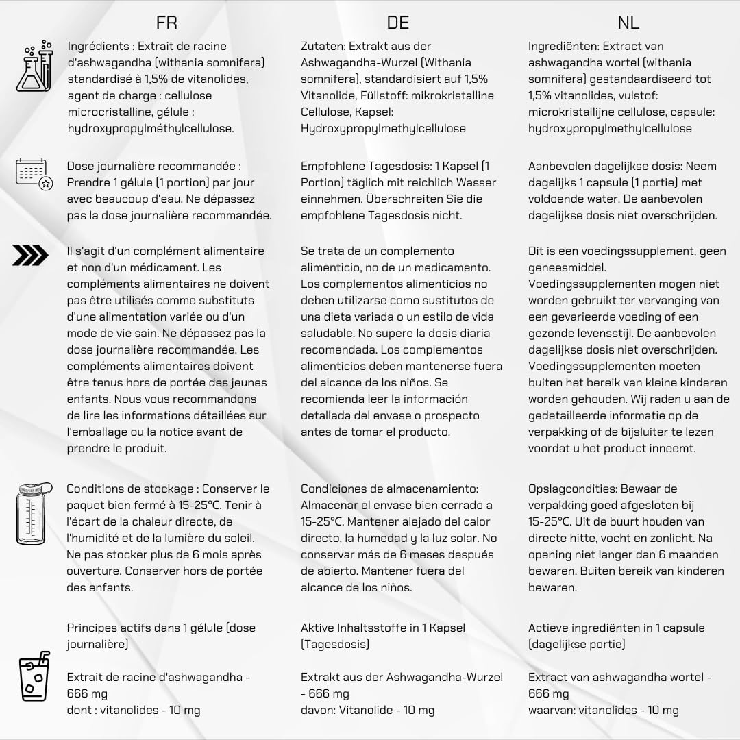 Ashwagandha 666mg - Root Extract - 10mg Vitanolide per Capsule - Health Protection Line - 1 Capsule per Day - 90 Capsules - Image 7
