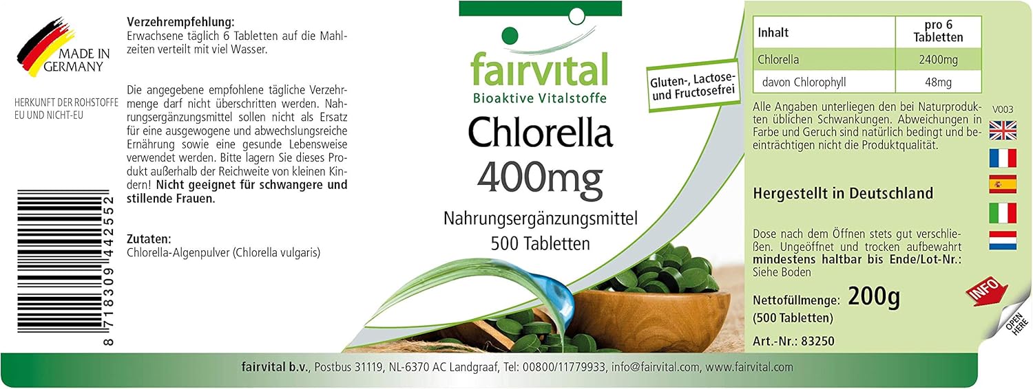 Fairvital | Chlorella 400 mg - 80 days cure - VEGAN - High dosed - 500 tablets - 100% chlorella powder (Chlorella vulgaris) - Image 3
