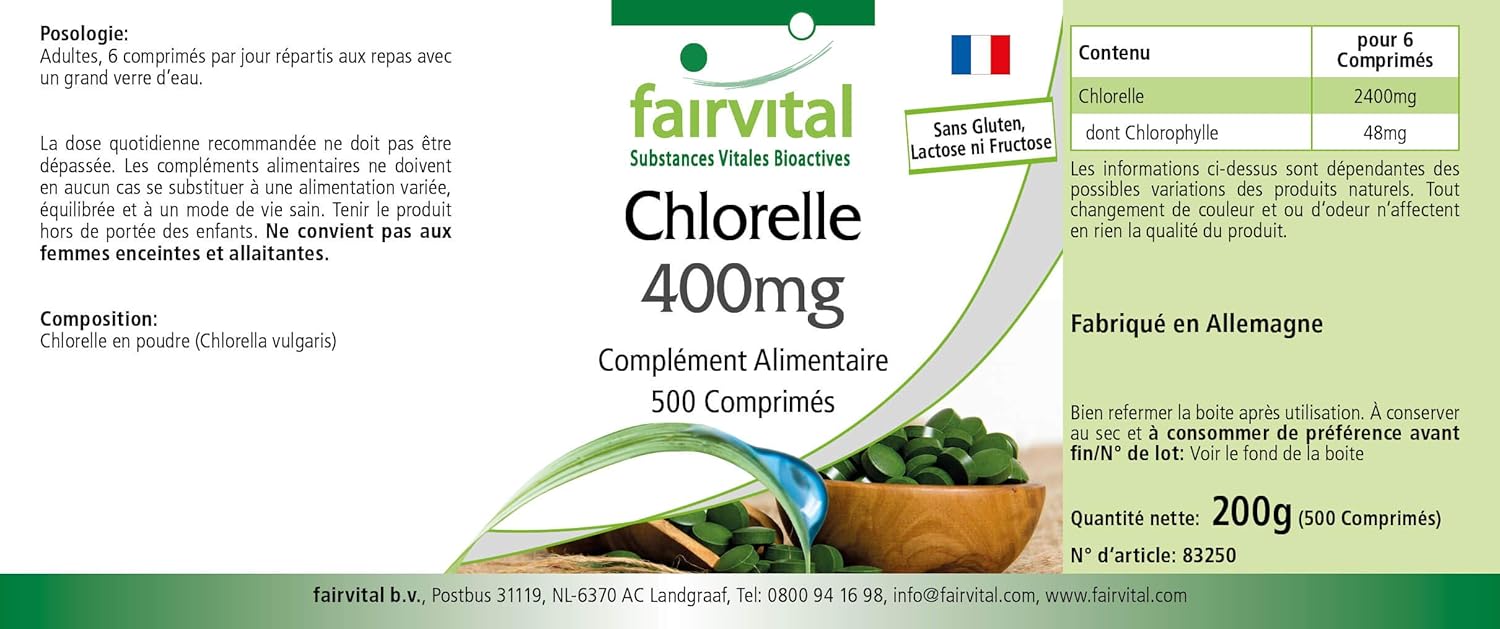 Fairvital | Chlorella 400 mg - 80 days cure - VEGAN - High dosed - 500 tablets - 100% chlorella powder (Chlorella vulgaris) - Image 4