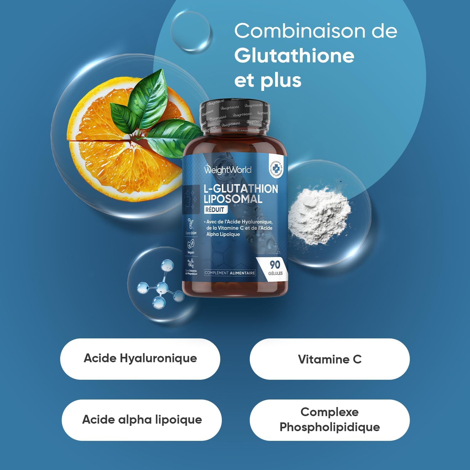 Glutathione Liposomal Reduced 1000mg - 90 Vegan Capsules - Glutathione Liposomal Vitamin C, Hyaluronic Acid, Alpha-Lipoic Acid - Sunflower Phospholipids - Soy and Non-GMO - Image 3