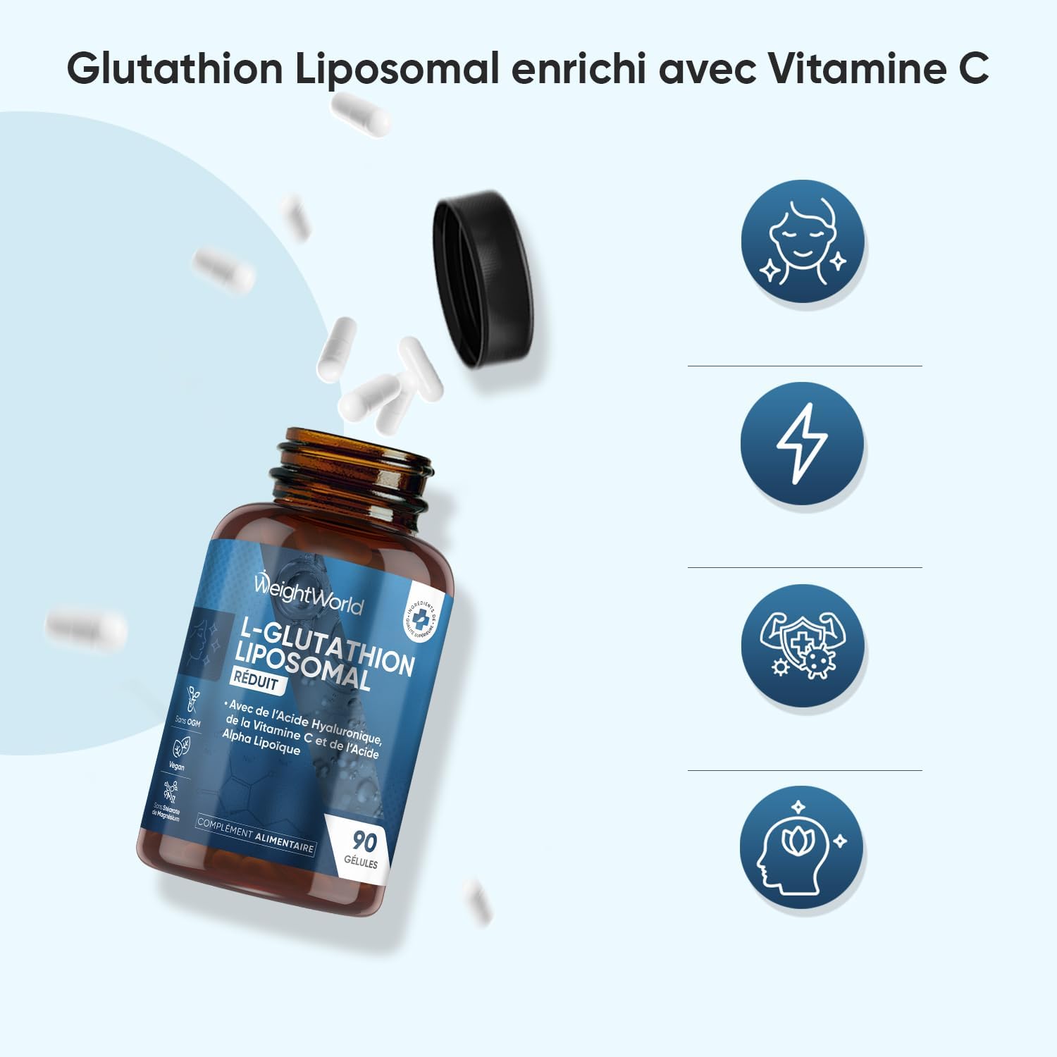 Glutathione Liposomal Reduced 1000mg - 90 Vegan Capsules - Glutathione Liposomal Vitamin C, Hyaluronic Acid, Alpha-Lipoic Acid - Sunflower Phospholipids - Soy and Non-GMO - Image 7