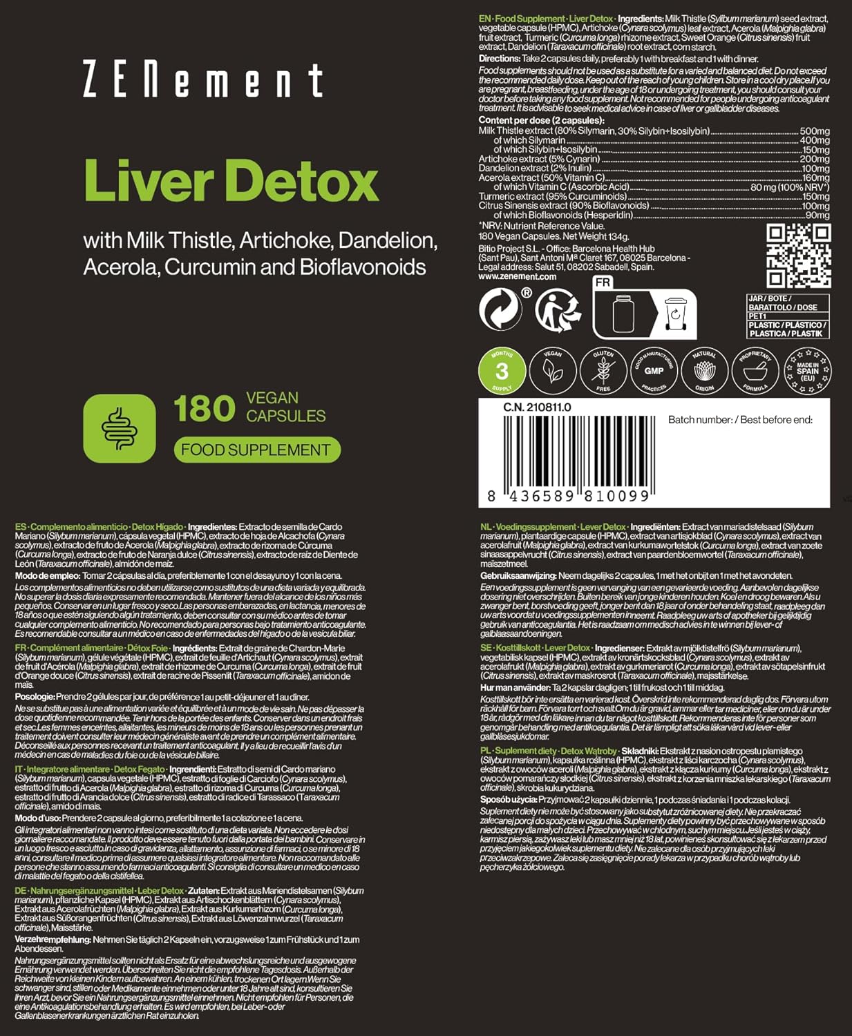 Milk Thistle, Artichoke, Turmeric, Dandelion and Bioflavonoids - Liver Detox Dietary Supplement with Natural Vitamin C that Contributes to Cell Protection - 180 Vegan Capsules – Zenement - Image 5
