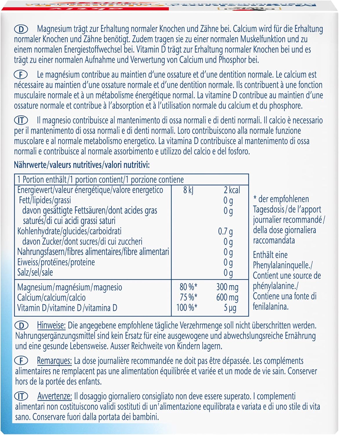 Doppelherz Magnesium + Calcium + D3 Direct - Micro Granules Combining - Magnesium Supports Normal Muscle Function - 20 Bags (Pack of 2) - Image 3