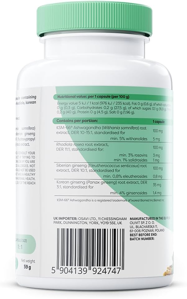 Osavi Ashwagandha + Rhodiola & Ginseng - 120 Vegan Capsules - Image 3