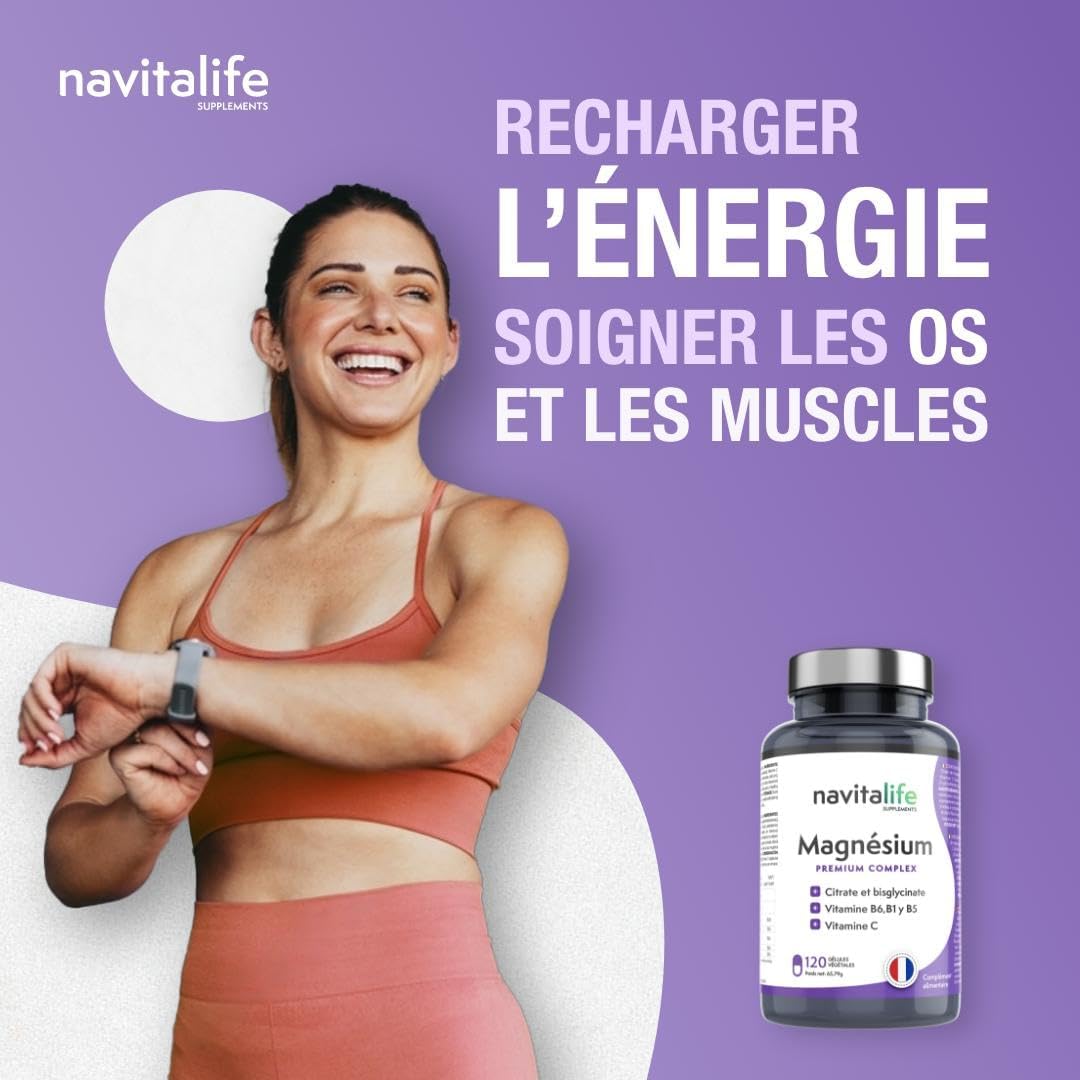 Magnesium Pure Citrate 1545mg + Magnesium Bisglycinate 600mg + Vitamin C, B6, B1, B5 | Reduces Fatigue and Exhaustion | Relieves Joint and Muscle Pain, 120 Capsules - Image 3