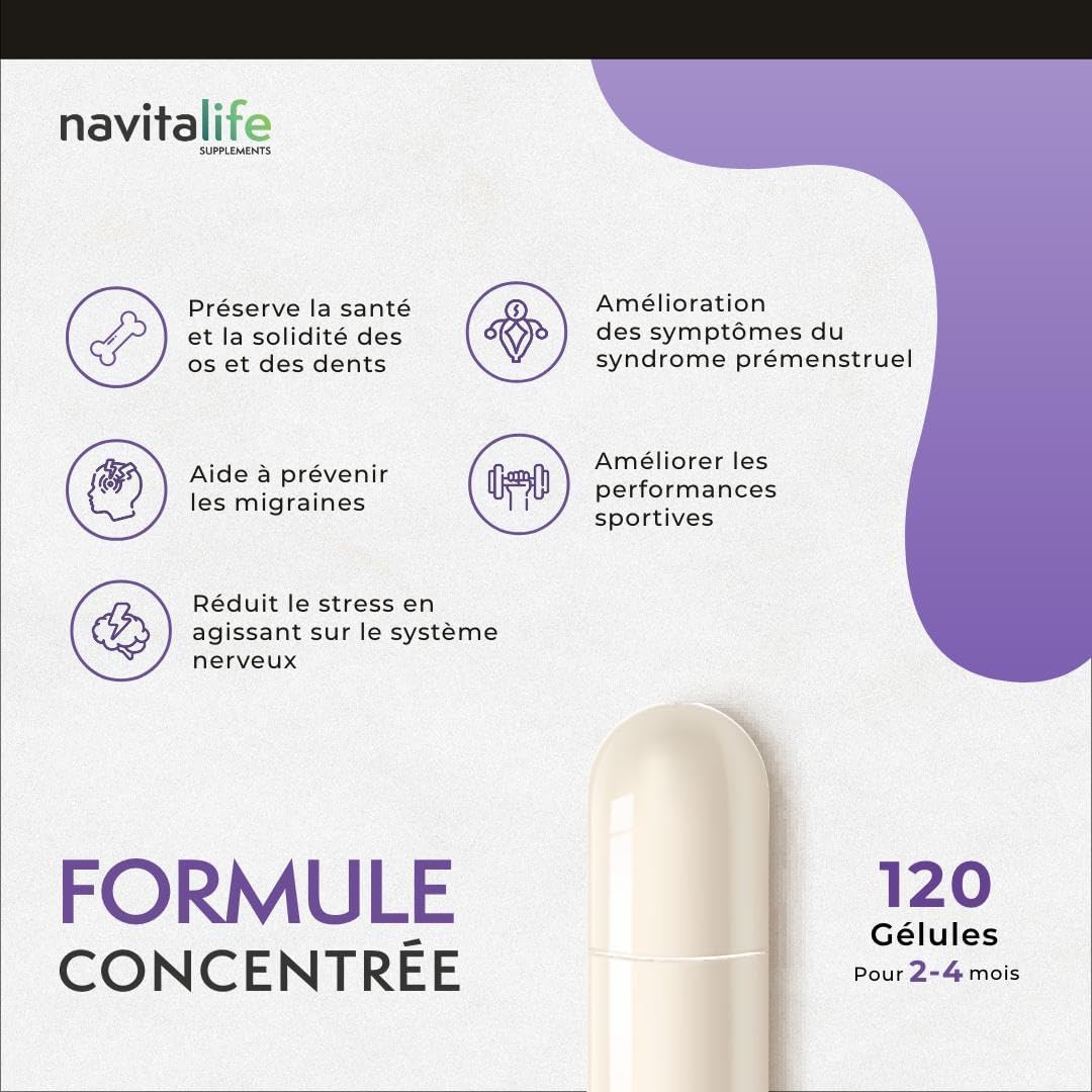 Magnesium Pure Citrate 1545mg + Magnesium Bisglycinate 600mg + Vitamin C, B6, B1, B5 | Reduces Fatigue and Exhaustion | Relieves Joint and Muscle Pain, 120 Capsules - Image 4