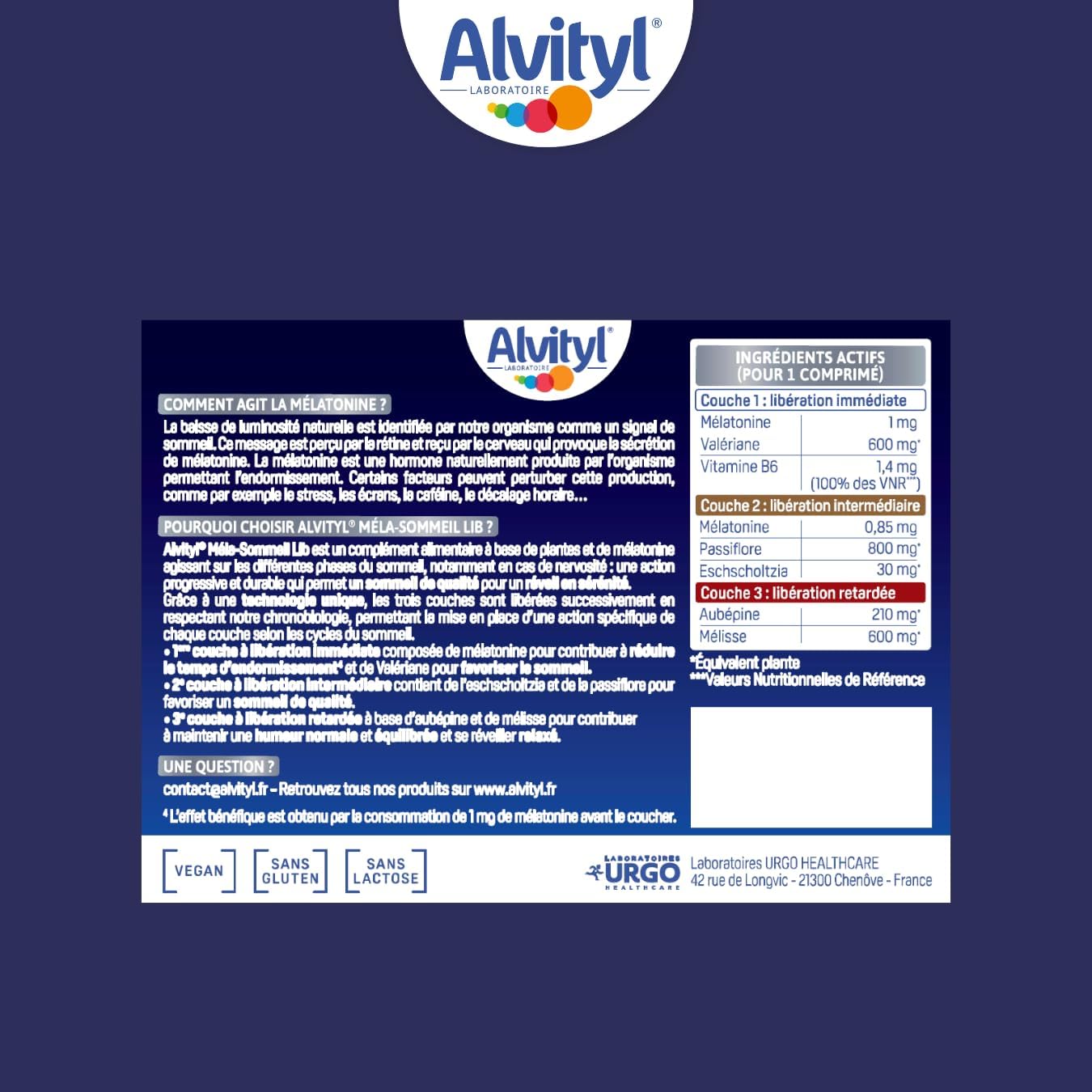 Alvityl Méla-Sommeil LIB Melatonin + 5 Plants - Prolonged Release Trilayer Tablet - Repairing Night - 15 Tri-Layer Tablets - Image 7