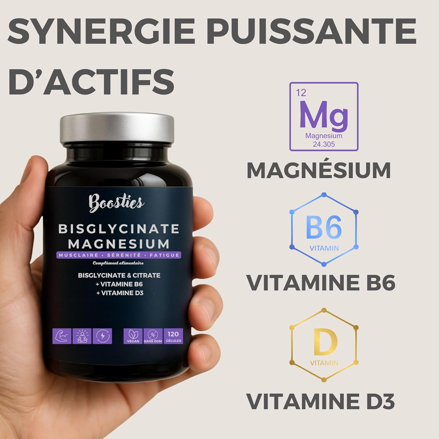 Magnesium Bisglycinate, Enriched with Vitamin B6 & D3 - 1927mg Magnesium - High Absorption - Reduce Fatigue, Relax & Sleep - Vegan, Non-GMO, Made in Europe - 120 Capsules - Image 3