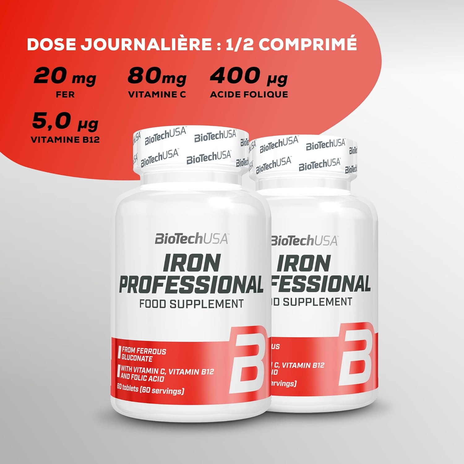 BioTechUSA Iron Professional | Organic Iron Gluconate with Vitamin C | B12 & Folate | Vegan Supplement | For Men, Women, Athletes, 50+ | Improved Absorption | 60 Tablets - Image 7