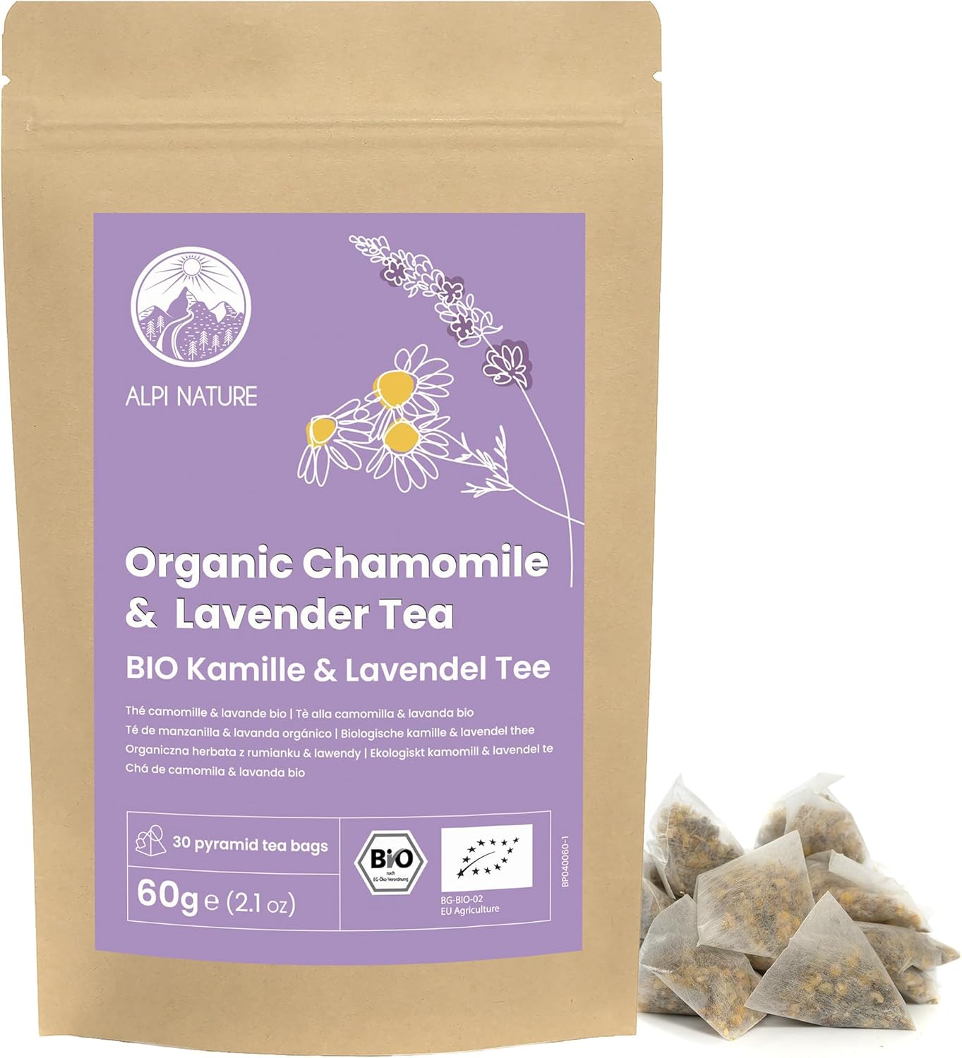 Alpi Nature Chamomile-Lavender Infusion BIO, 30 Pyramid Sachets of 2 g, Chamomile and Lavender Organic Dried 60g - Image 2
