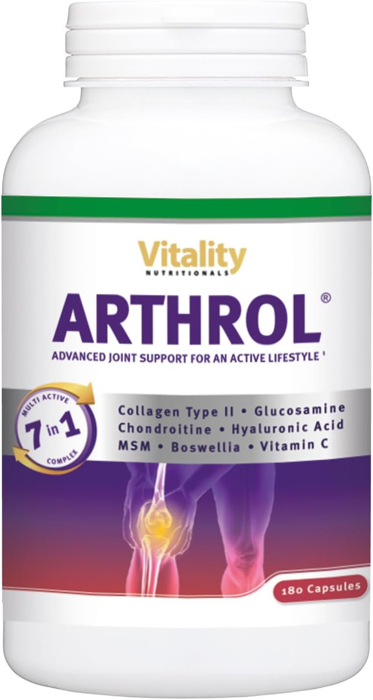 Arthrol High Dose Joint Capsules with MSM, Collagen, Glucosamine, Hyaluron No Additives, 180 Capsules, Joint Pain, Amino Acids Vitality Nutritionals by - Image 2