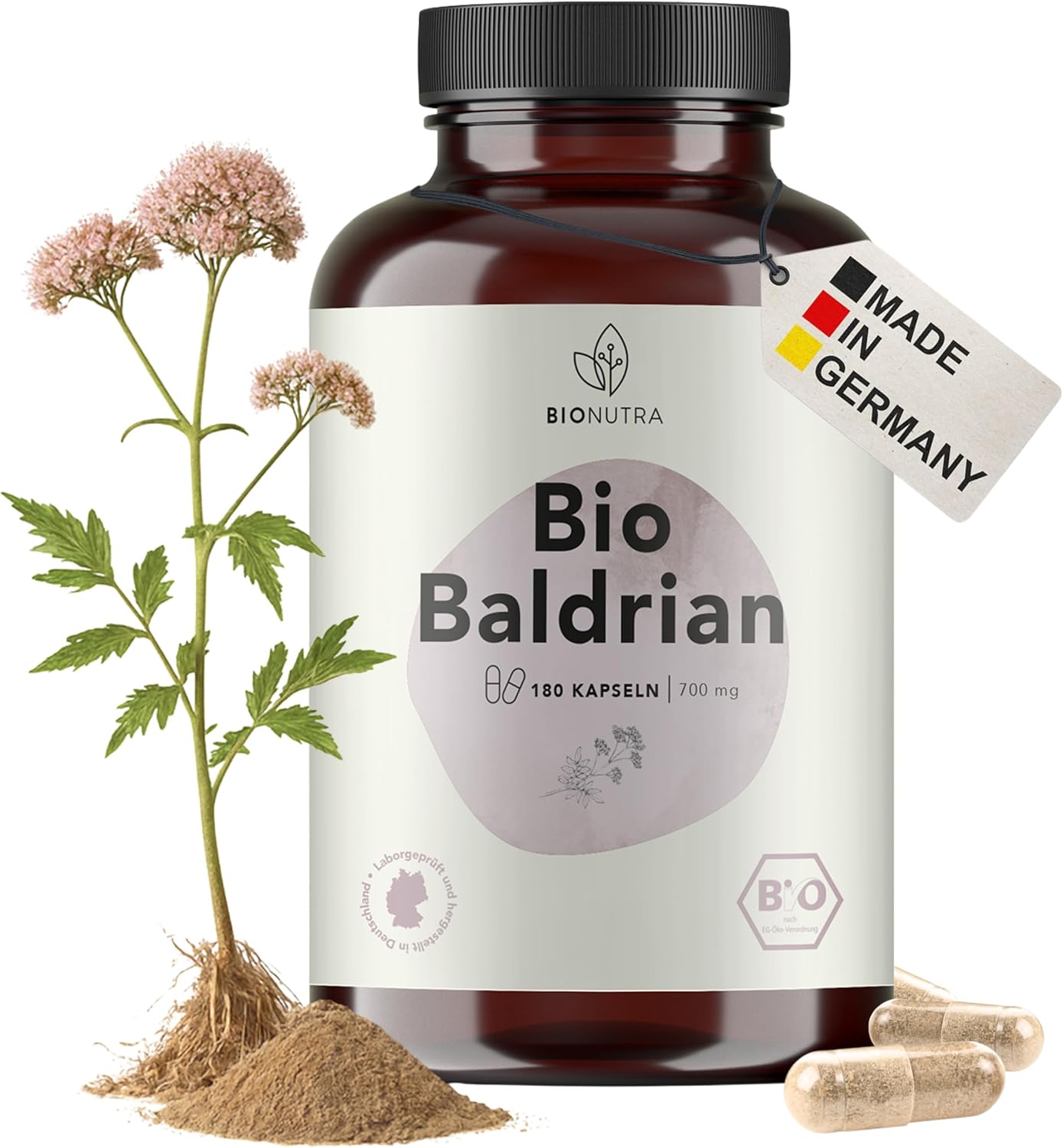 BIONUTRA Valerian Capsules 1400 mg/day, Residue Controlled, Made in Germany, Vegan, Free from Lactose, Gluten and Additives, Organic Valerian Root, 180 pieces x 700 mg - Image 2