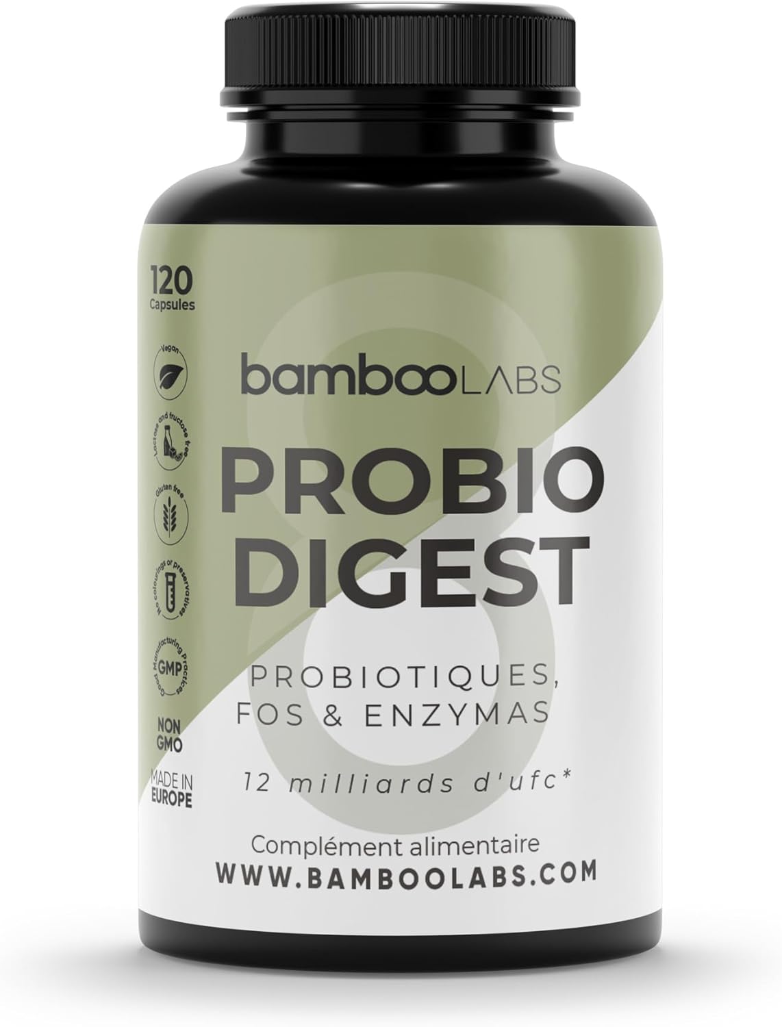 Bamboo Labs - 120 Probiotic and Prebiotic Intestinal Capsules that Strengthen the Digestive System and Intestinal Microbiota, 3 Strains with +12 Billion CFUs + Digestive Enzyme Complex - Image 2
