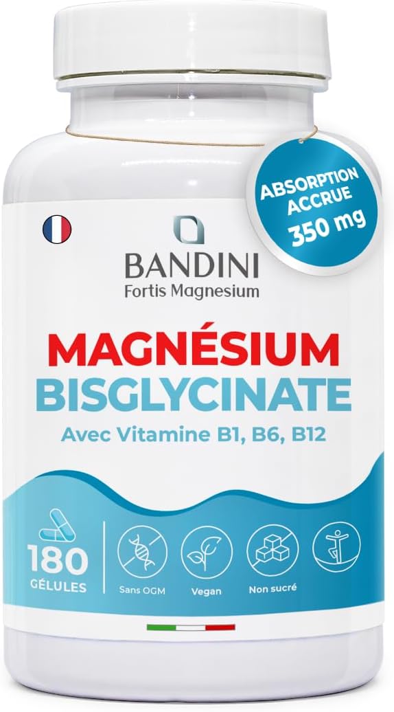 Bandini® Magnesium Bisglycinate + Vitamins B1, B6 and B12, 180 Vegan Capsules, High Content 350mg/day (Maximum Absorption), Magnesium Glycinate Capsules, Fatigue, Stress and Sleep - Image 2