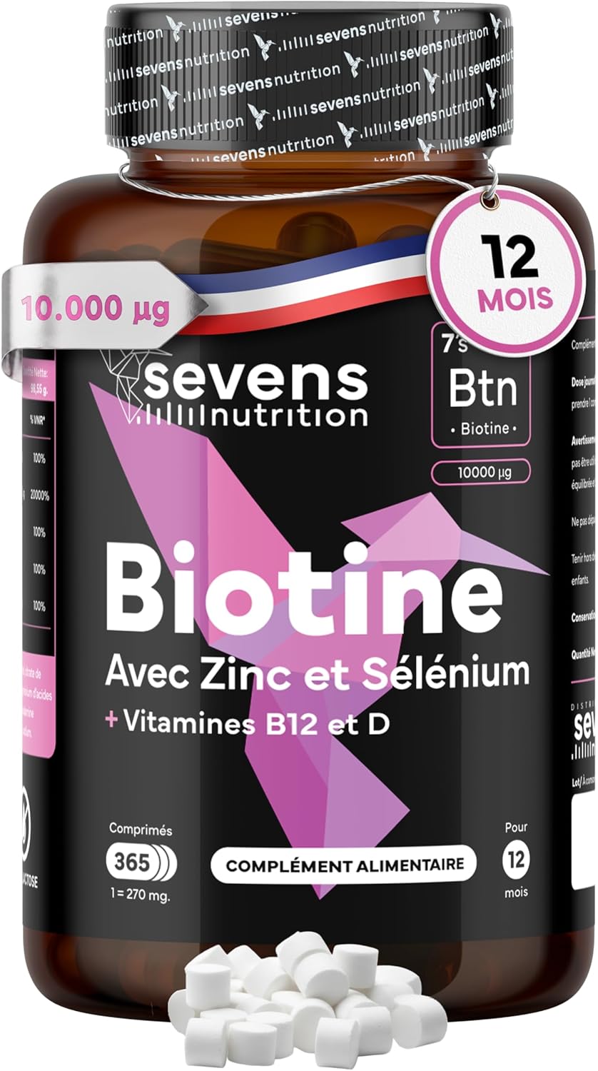 Biotin 10000mcg Hair Skin Nails - Supplement with Zinc Selenium Vitamins B12 D - 365 Tablets - Gluten Free Lactose - Sevens - Image 2