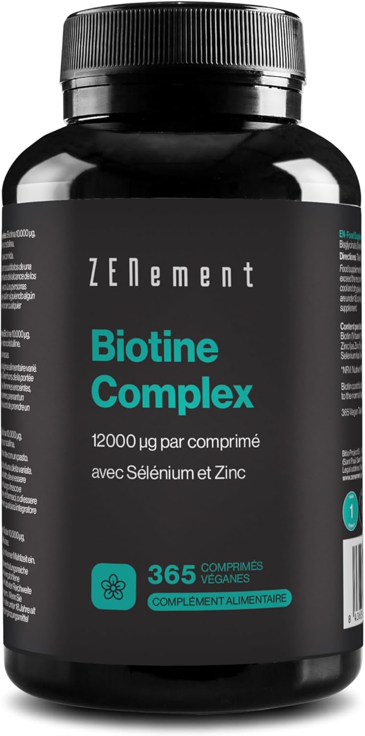 Biotin Hair 12000 mcg High Dose with Zinc and Selenium - 365 Vegan Tablets (1 Year Sure) - Nutritional Supplement Hair, Skin and Nails - Biotin Complex Zenement - Image 2