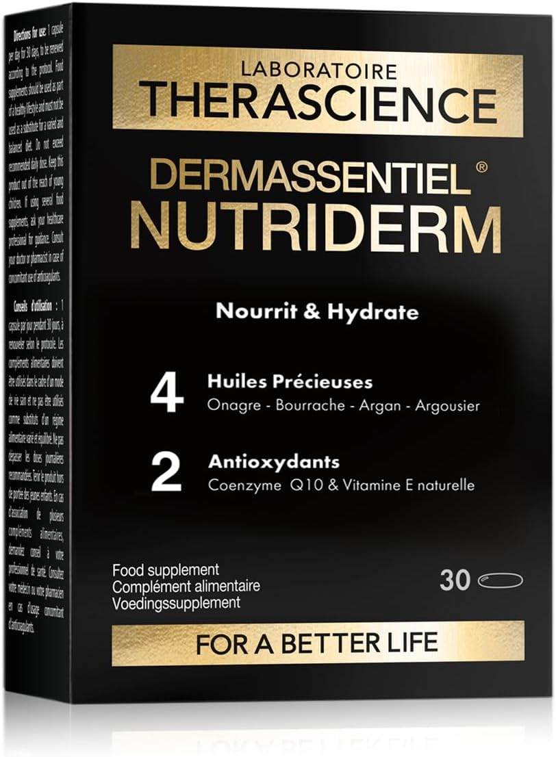DERMASSENTIEL NUTRIDERM | Nourishes & Hydrates | Argan Evening Primrose Borage Sea Buckthorn | Highly Concentrated in Omegas 3,6,7,9 | Coenzyme Q10 + Vitamin E Antioxidants | 30 Capsules | Laboratory - Image 2