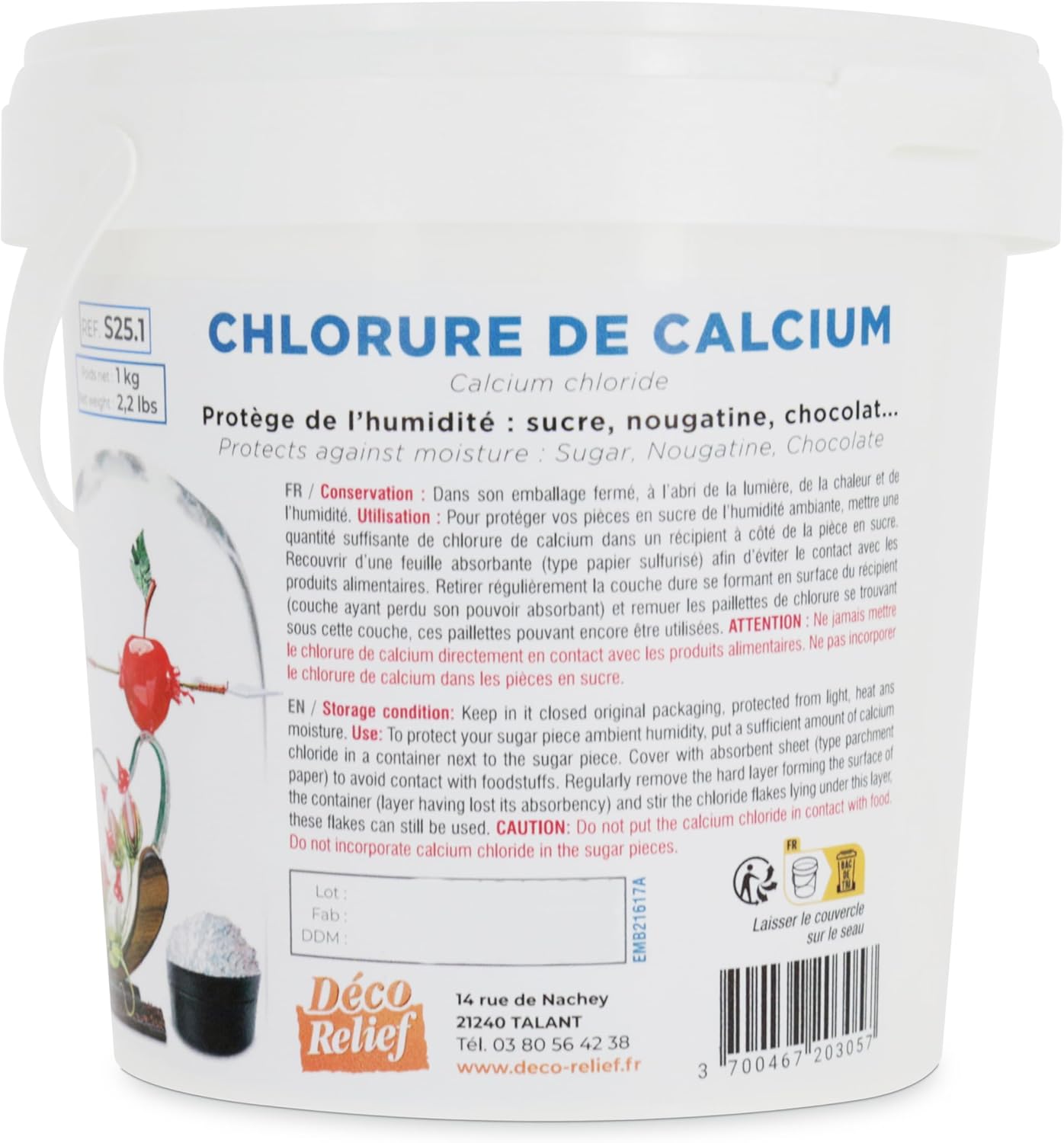 Déco Relief - Calcium Chloride 1kg - Desiccant for Preserving Sugar, Nougatine, Chocolate - Professional Ingredient - For Pastry, Confectionery - S64 - Image 2