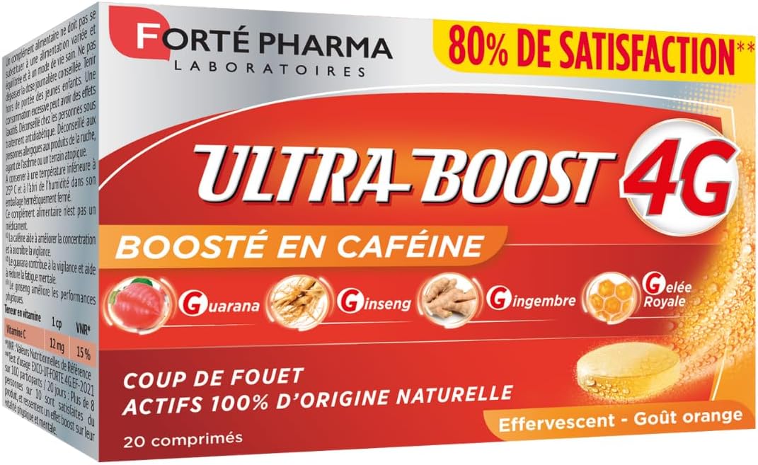 Forté Pharma - Ultra Boost 4G - Caffeine Enhanced Booster - Guarana, Royal Jelly, Ginseng, Vitamin C, Vitamin D, Zinc - Vitamin and Mineral Complex - 20 Effervescent Tablets, 1/day - Image 2