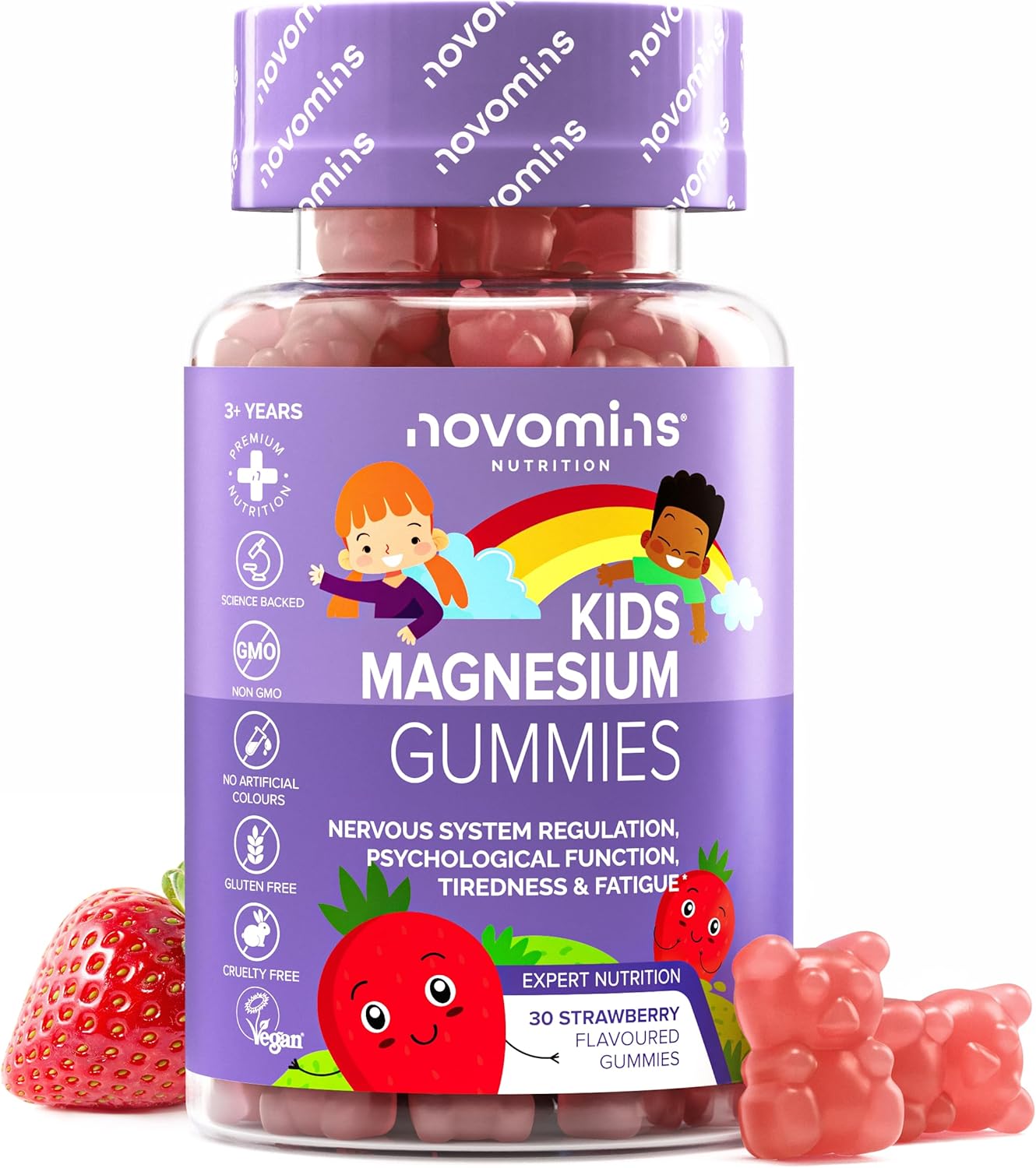 Kids Magnesium Erasers – 546 mg Magnesium Citrate (50 mg Elemental) – Relaxation, Sleep, Fatigue – Vegan, Gluten Free – 30 Gums – Novomins - Image 2