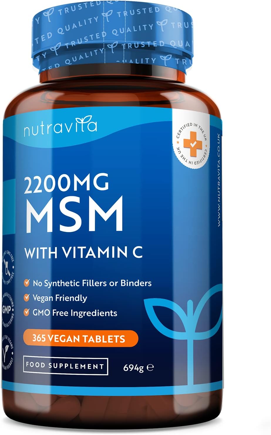 MSM 2200 mg with Vitamin C 80 mg - 365 High Strength Vegan Tablets - Methylsulfonylmethane - 6 Month Supply - Alternative to MSM Powder and MSM Capsules - Nutravita - Image 2