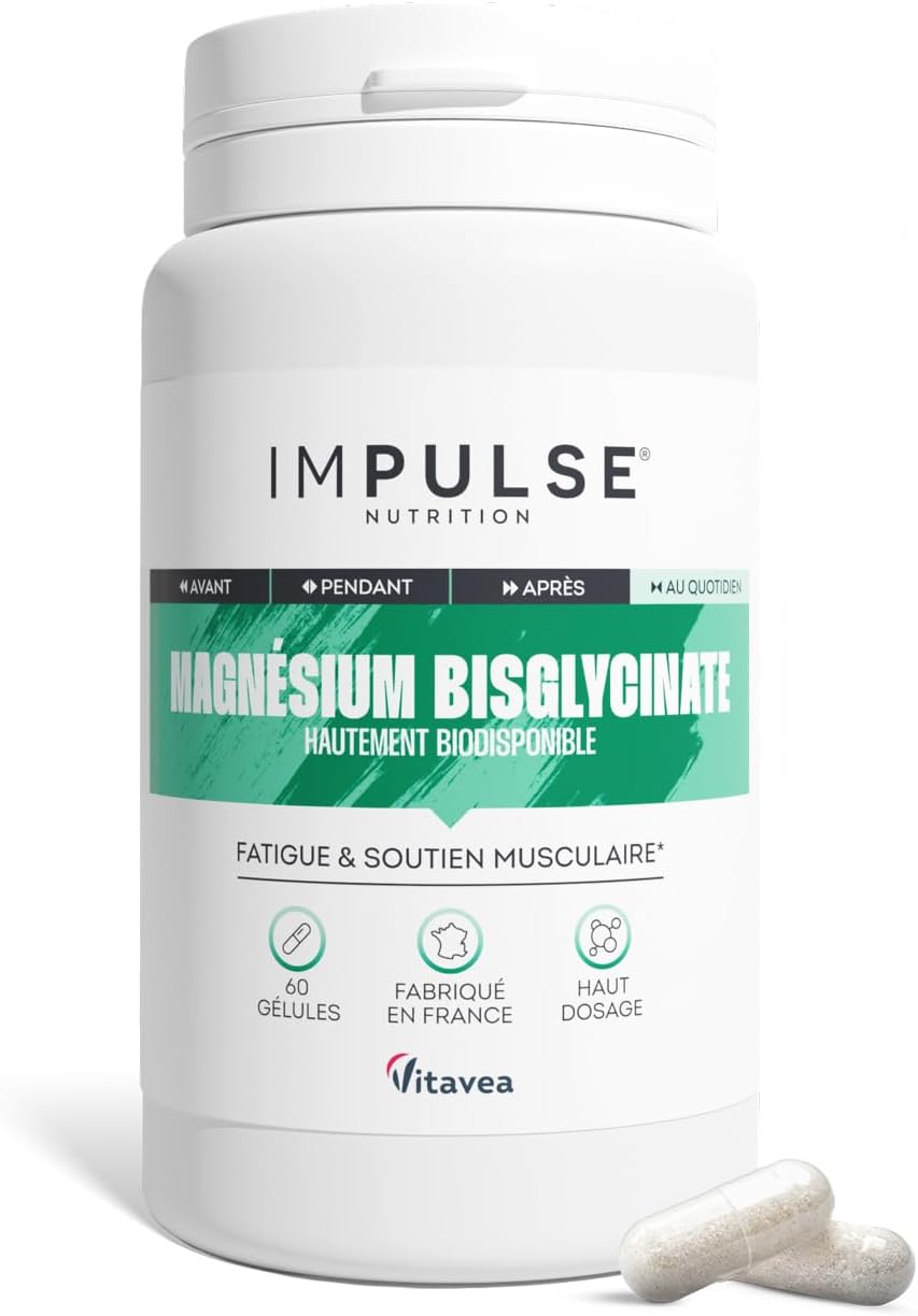 Magnesium Bisglycinate - Vitamin B6 - Fatigue, Energy & Recovery - High Absorption - Food Supplement - 60 Capsules - Made in France - IMPULSE NUTRITION - Image 2