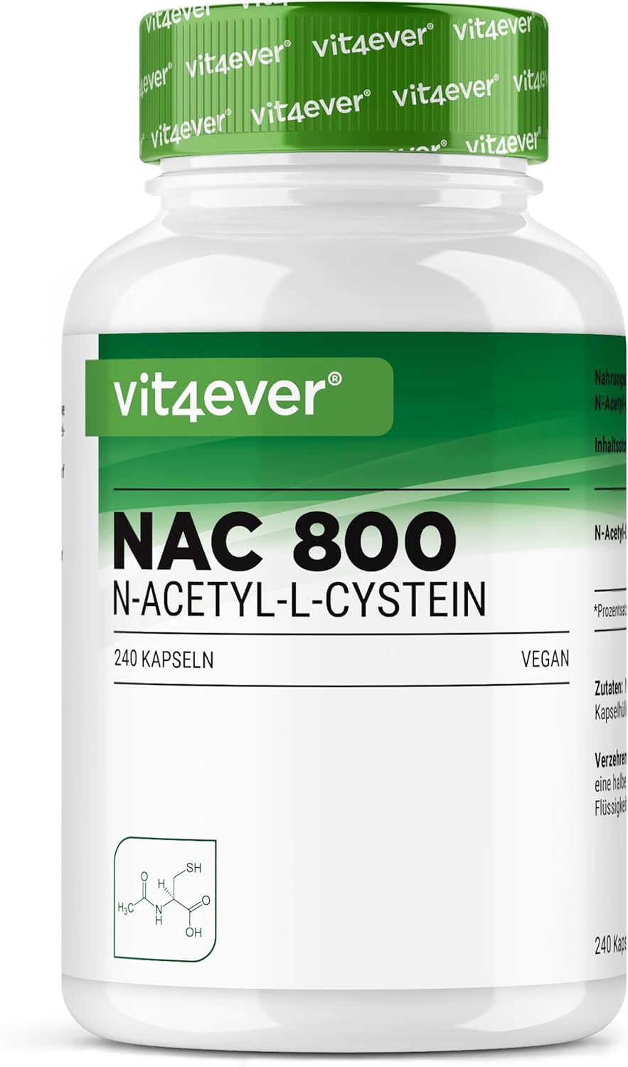 NAC - N-Acetyl L-Cysteine 240 Capsules 800mg Each - 8 Months Supply - Natural Form - Vegan - High Dosed - Image 2