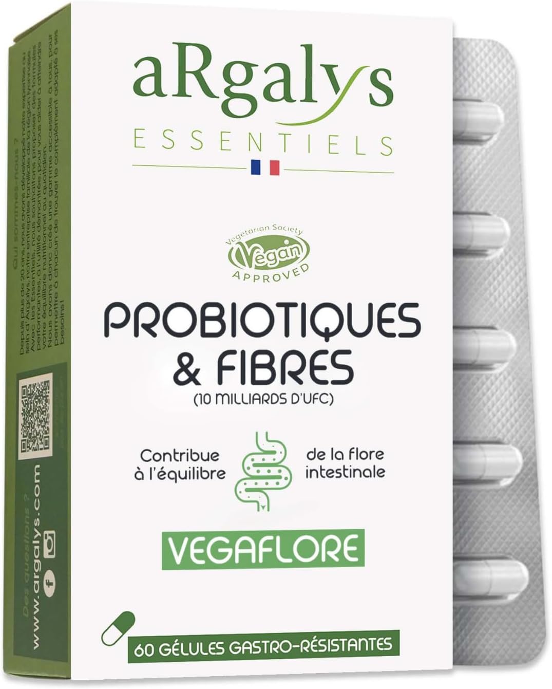 Probiotics Lactic Ferments | 30 Billion CFU/day | Prebiotics | Active Bacteria | Intestinal Flora | 60 Gastro-Resistant Capsules | Vegan | Argalys Essential - Image 2