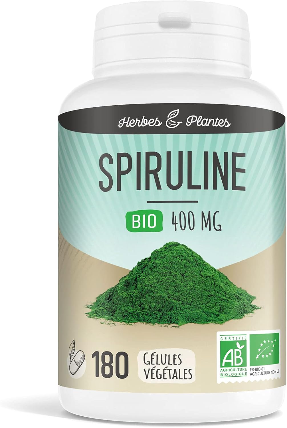 Spirulina Bio 180 Vegetable Capsules 400 mg - Herbes Et Plantes - Image 2