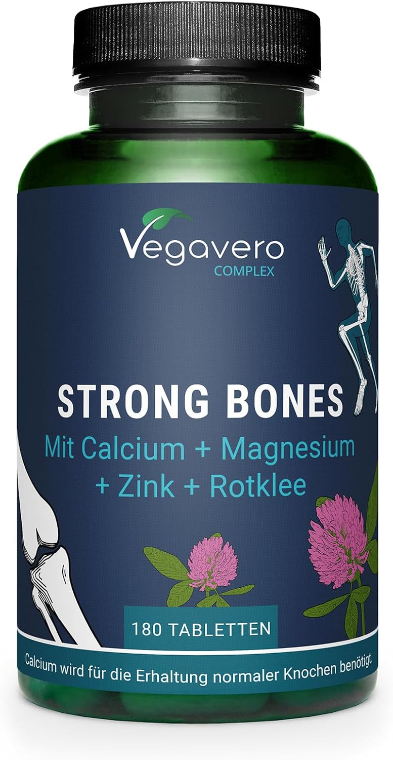 Strong Bones | Calcium Magnesium Zinc | Bone Strengthening | With Red Clover | No Artificial & Vegan Additives | 180 Tablets | Vegavero® - Image 2