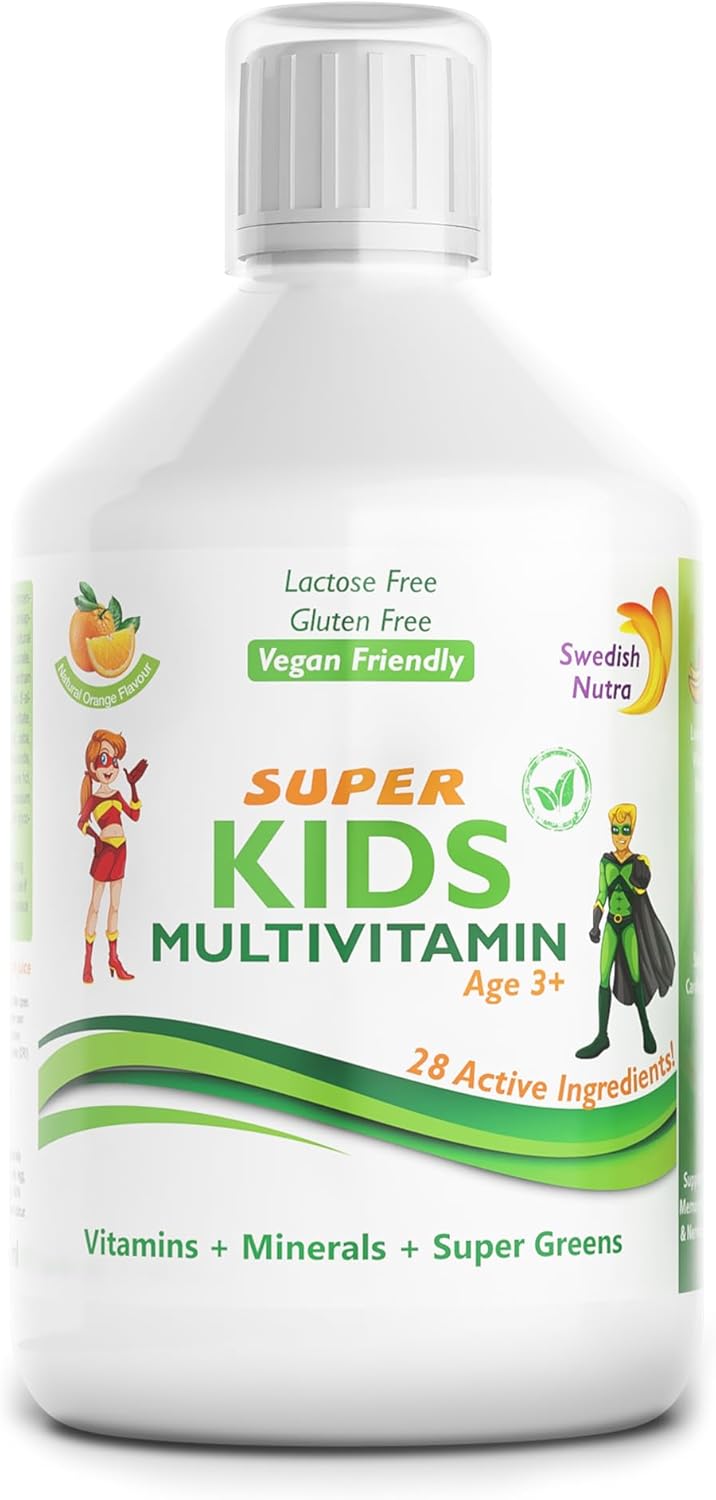 Swedish Nutra Liquide multivitaminé pour enfants - Paquet de 500 ml, approvisionnement de 33 jours | Saveur d'orange avec 28 ingrédients actifs | Arôme 100% naturel | Taux d'absorption élevé - Image 2