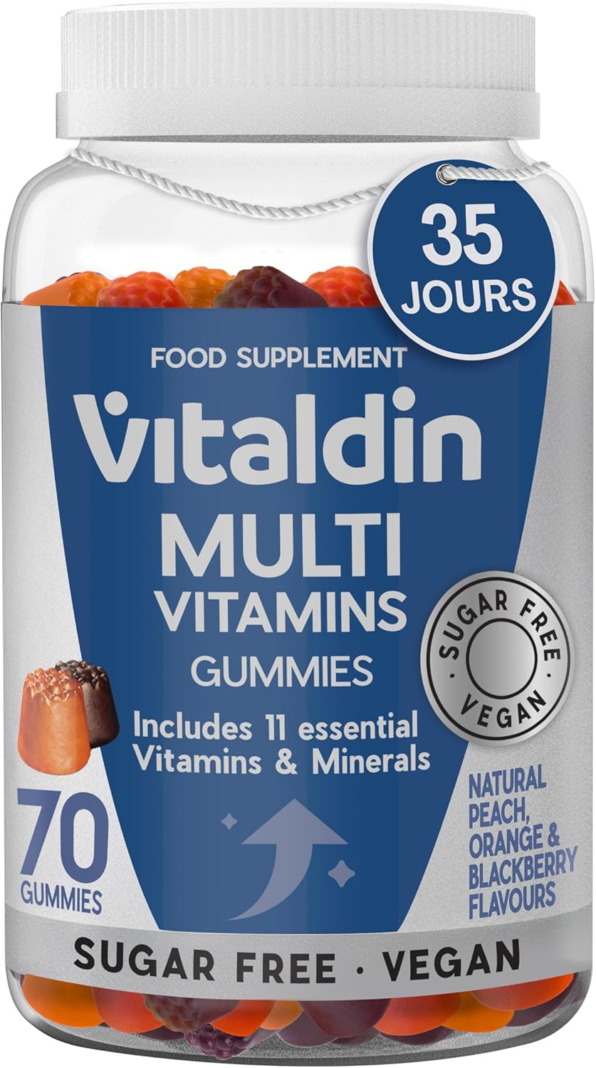 VITALDIN Gummies Adult Multivitamin - Vegan - Sugar Free - with Vitamins A, C, D, E, B6, B12 & Biotin, for Women & Men, 70 Gummies - Peach, Orange & Blackberry Flavour - Image 2
