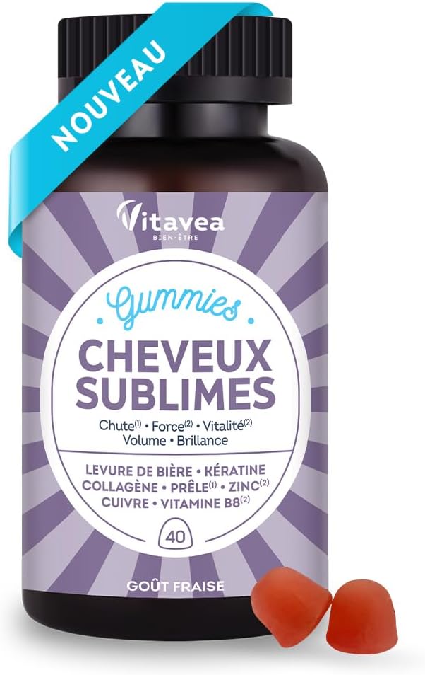 Vitavea Bien-être - Sublime Hair Gummies - Promotes Growth - Biotin - Brewer's Yeast, Keratin, Zinc, Collagen - Anti-Hair Loss, Volume, Shine - 40 Red Fruit Gummies - Image 2