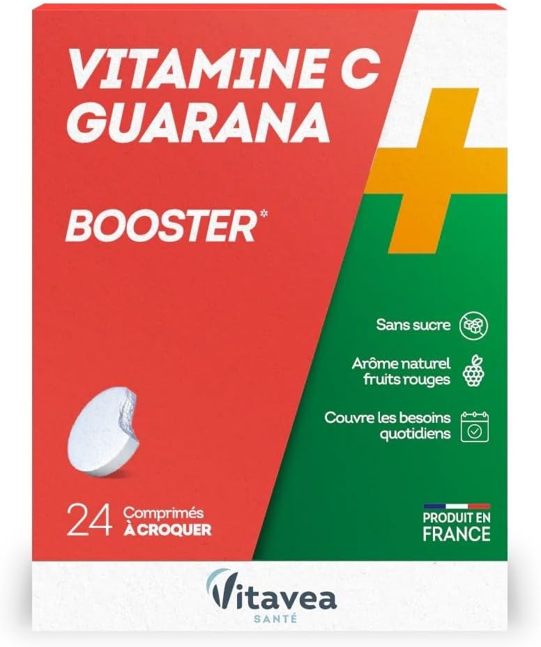 Vitavea - Vitamin C Guarana - sugar-free booster natural red fruit flavour - made in France - 24 chewable tablets - Image 2