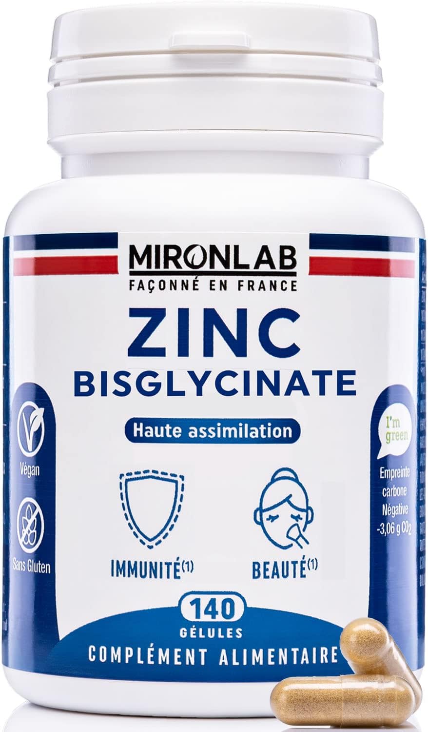 ZINC Natural Bisglycinate 40mg + Vitamins B2 B3 B6 | Optimal Dosage & High Assimilation Tested | 140 Capsules | 5 Months Zinc Dietary Supplement | French Laboratory MIRONLAB - Image 2