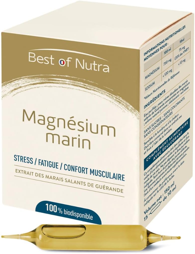 100% Natural Marine Magnesium - Ultra Pure - Anti Stress, Fatigue Reduction, Muscle Support - 100% Bioavailable - For Low Sodium Diets - 15 Ampoules 10ml - Made in France - Image 2