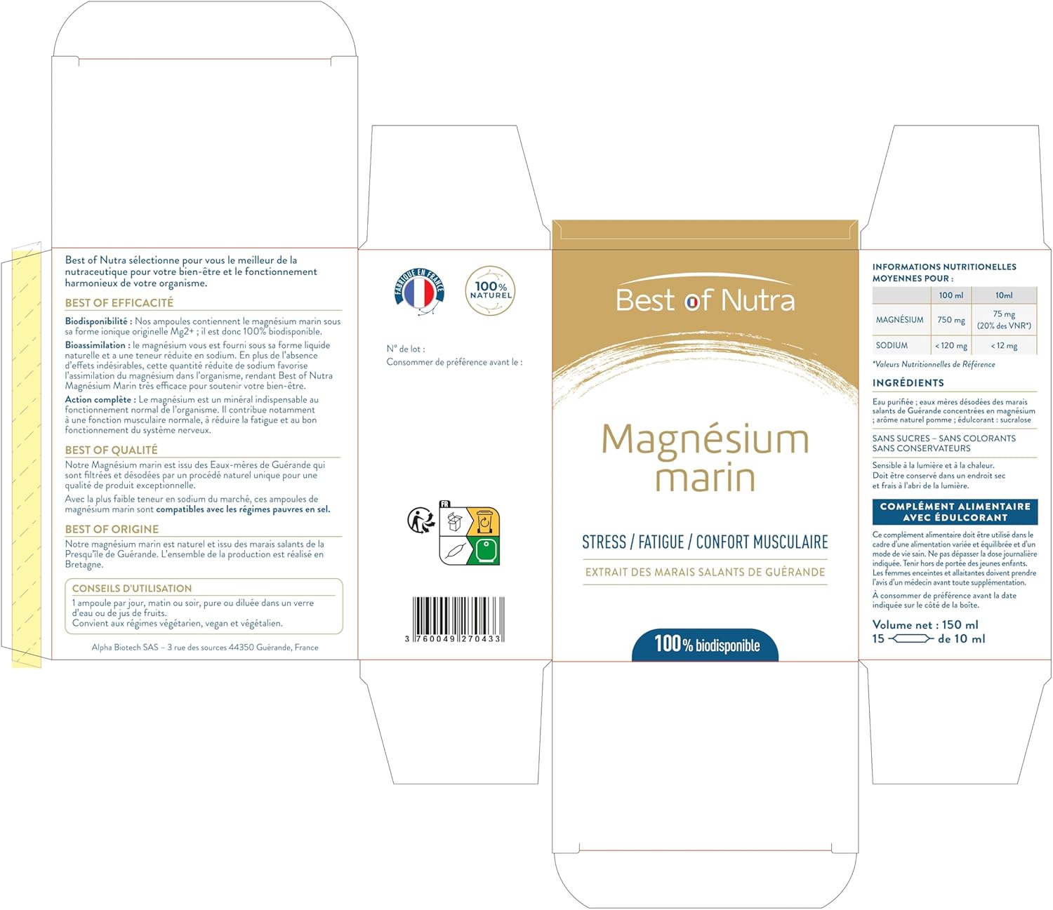 100% Natural Marine Magnesium - Ultra Pure - Anti Stress, Fatigue Reduction, Muscle Support - 100% Bioavailable - For Low Sodium Diets - 15 Ampoules 10ml - Made in France - Image 8