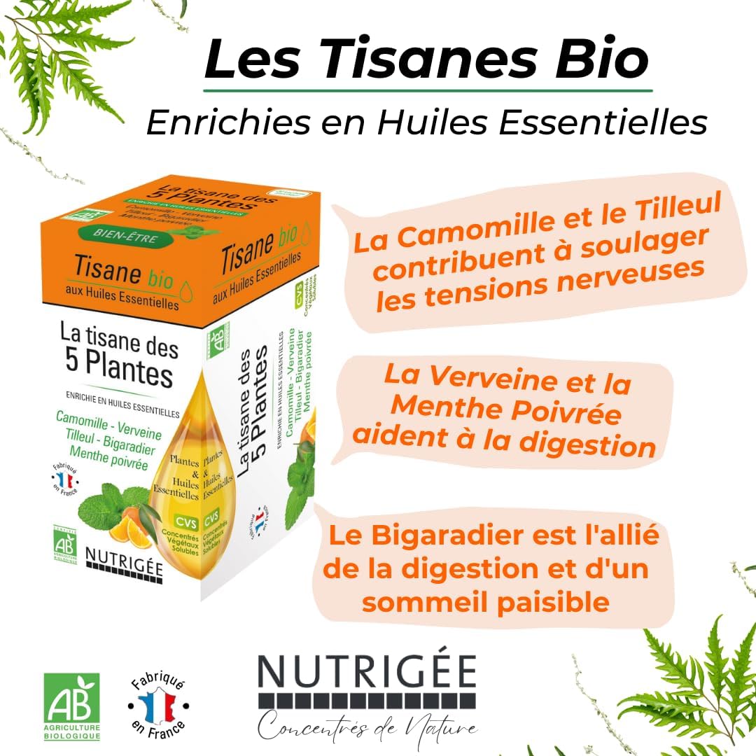 NUTRIGÉE - Organic Herbal Tea - Wellness - Relaxation & Digestion - Chamomile, Verbena, Lime, Bigaradier, Peppermint - Peppermint Essential Oils - 20 Sachets - Image 3
