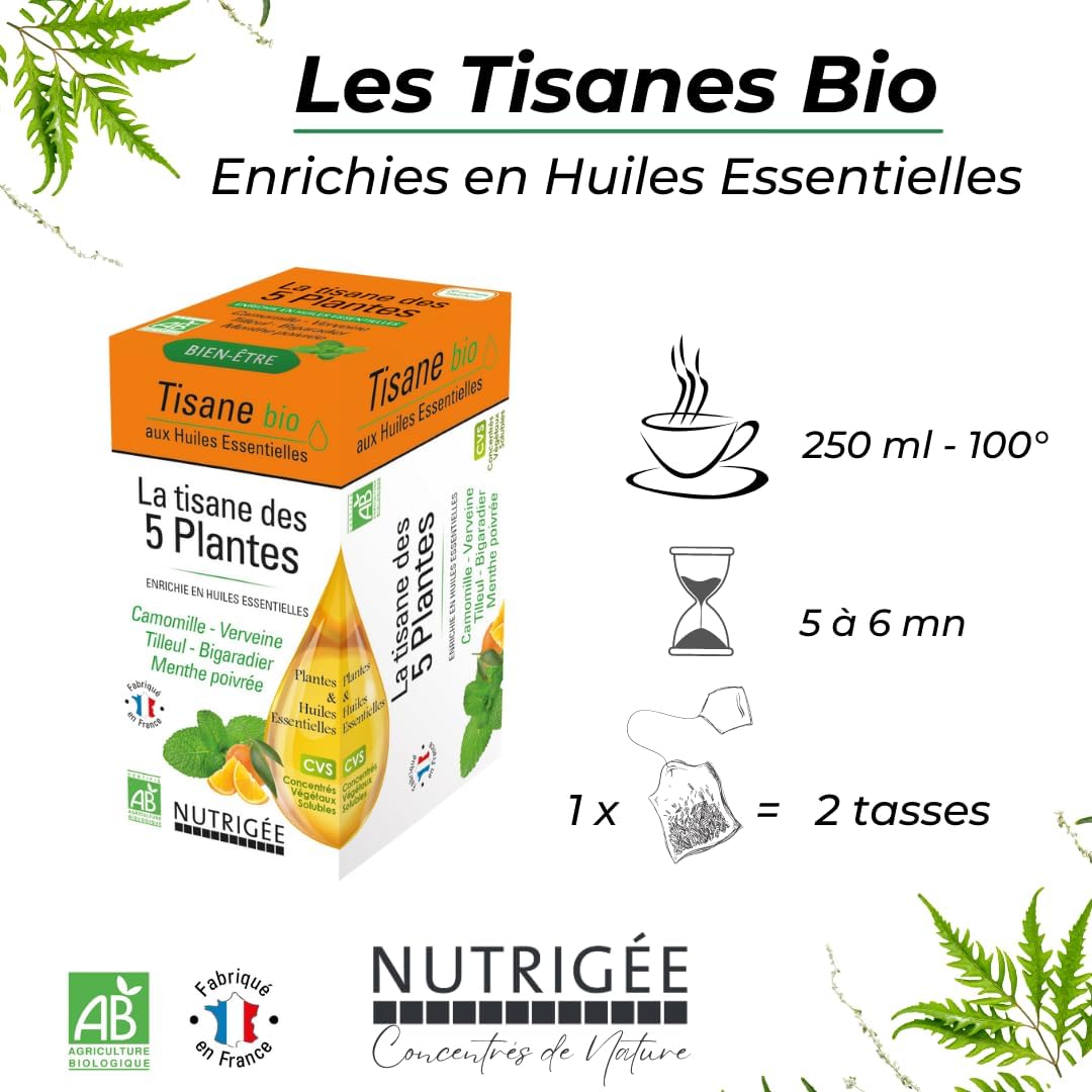 NUTRIGÉE - Organic Herbal Tea - Wellness - Relaxation & Digestion - Chamomile, Verbena, Lime, Bigaradier, Peppermint - Peppermint Essential Oils - 20 Sachets - Image 5