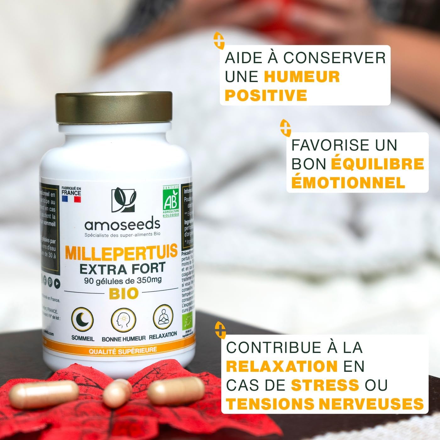 St. John's Wort Organic | Hypericin Concentrate | Low Morale, Good Mood, Anti-stress, Sleep | 90 Vegan Capsules of 350mg | Top Quality - Image 3