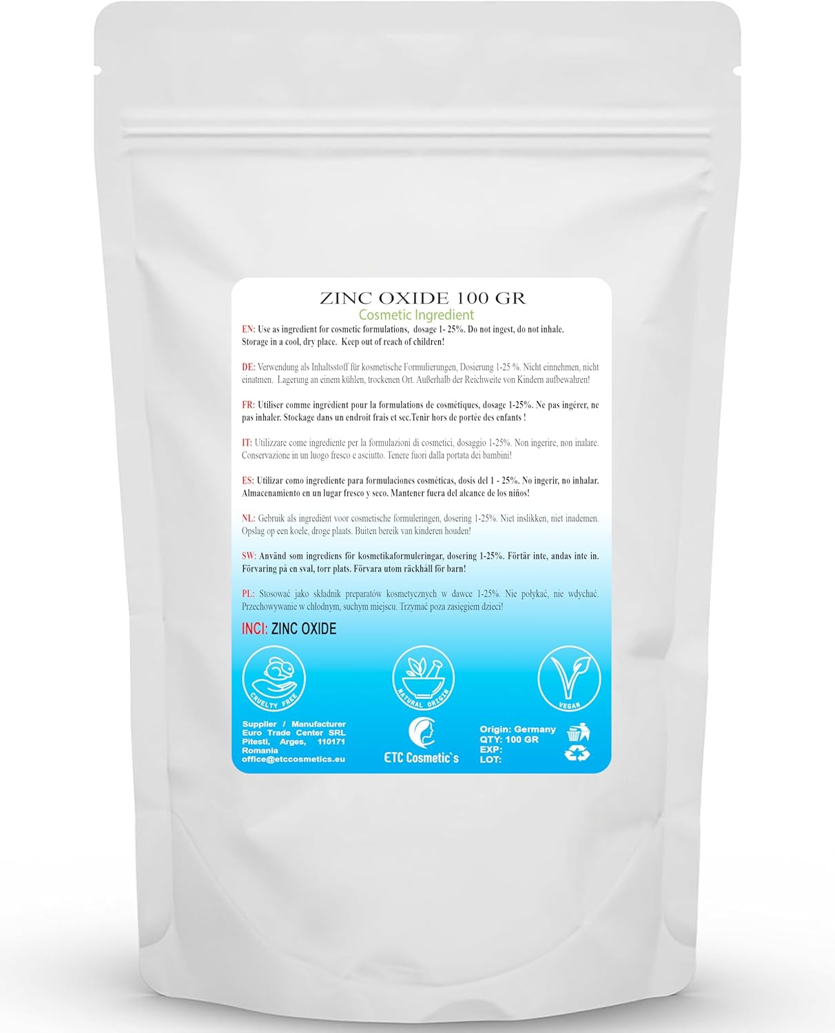 Zinc Oxide Powder 100g Cosmetic Ingredient High Purity Material Non Nano - Image 3