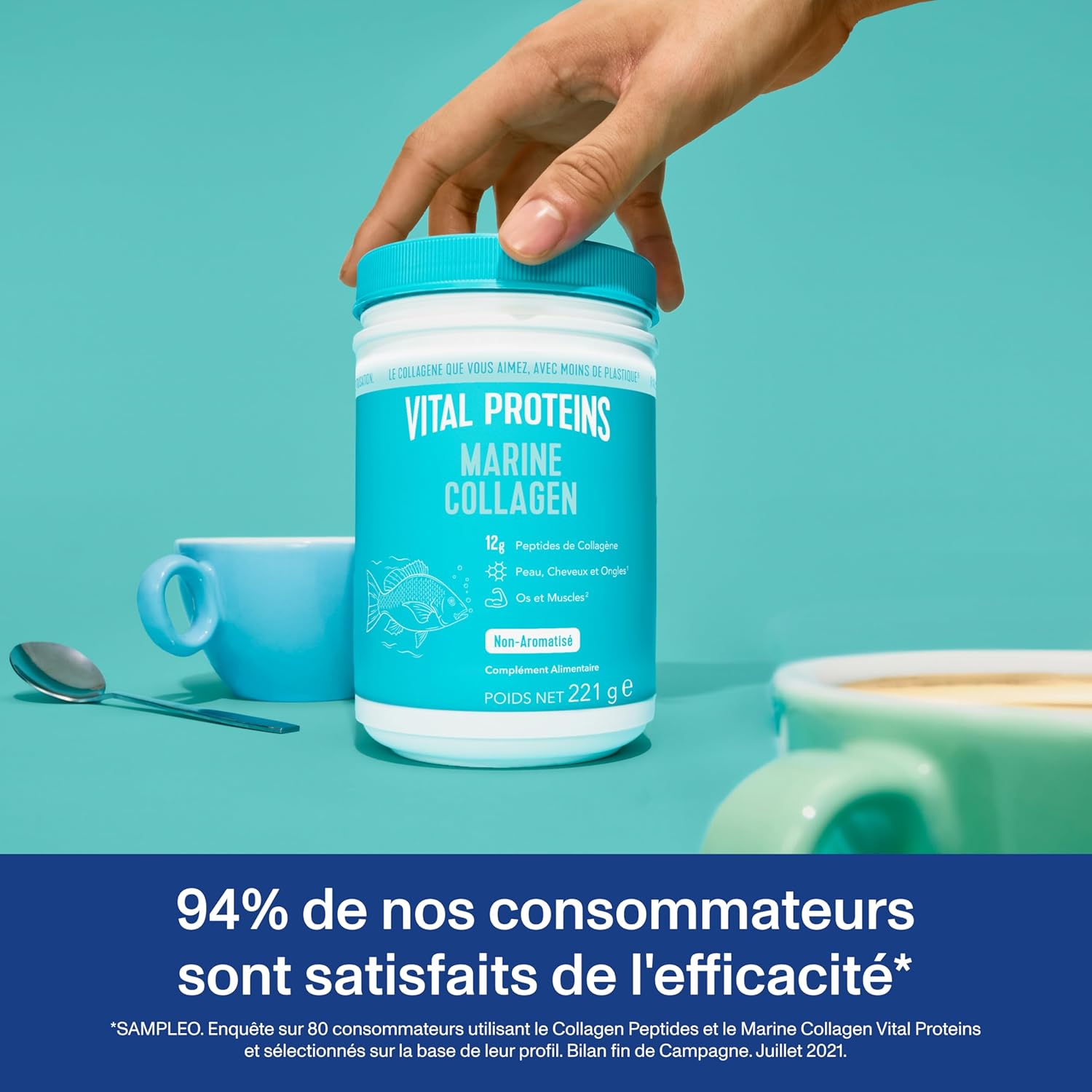 Vital Proteins Marine Collagen, Marine Collagen Powder (Type I), Hydrolyzed Collagen Skin, Hair, Nails, Bones, Muscles, Unflavored, Gluten Free. Dietary supplement, 221 g box. - Image 3