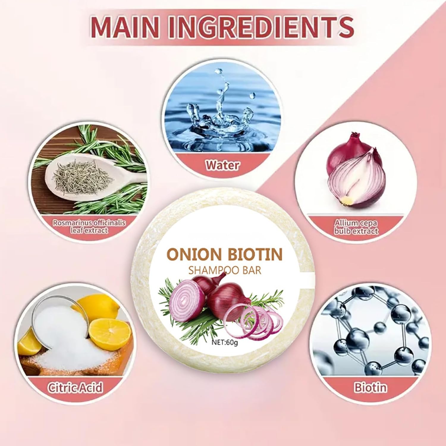 2 Pieces Onion Biotin Shampoo Bar, Onion Rosemary Shampoo Soap, Solid Shampoo For Hair Growth, Biotin Moisturizing Shampoo Hair For Fines/Curly - Image 3