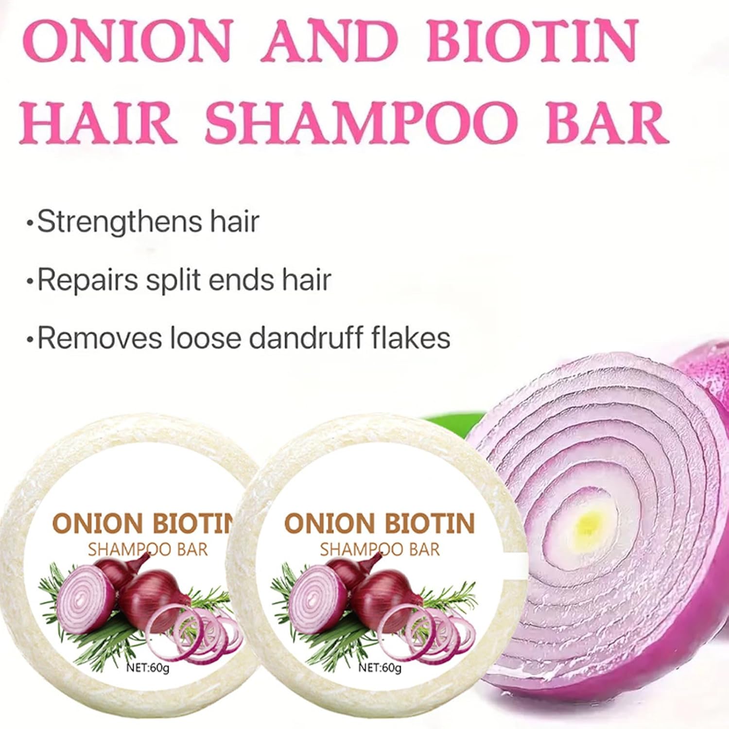 2 Pieces Onion Biotin Shampoo Bar, Onion Rosemary Shampoo Soap, Solid Shampoo For Hair Growth, Biotin Moisturizing Shampoo Hair For Fines/Curly - Image 4
