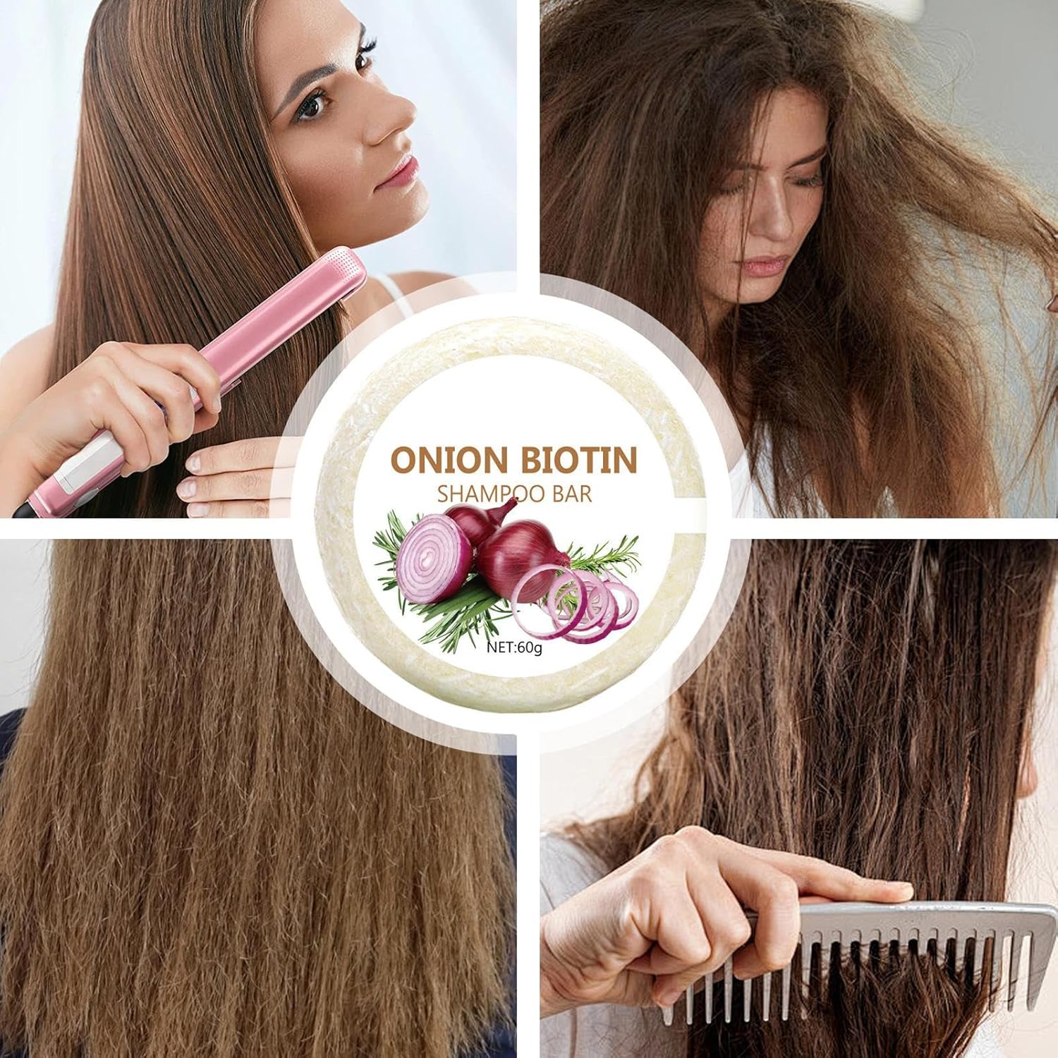 2 Pieces Onion Biotin Shampoo Bar, Onion Rosemary Shampoo Soap, Solid Shampoo For Hair Growth, Biotin Moisturizing Shampoo Hair For Fines/Curly - Image 7