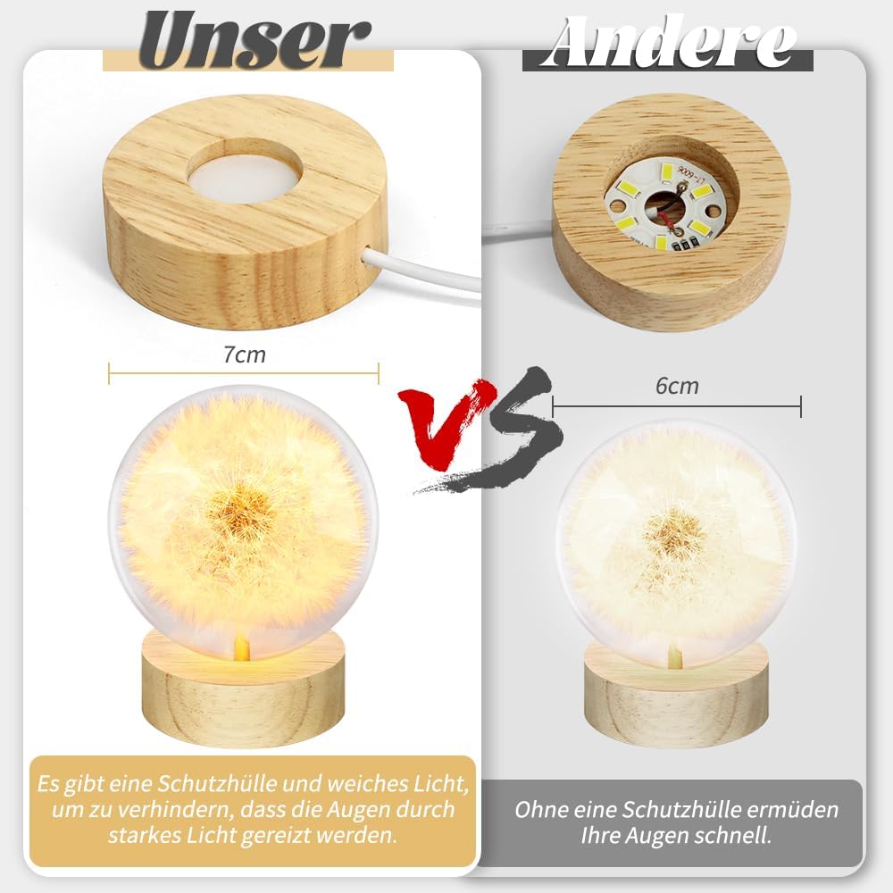 Dandelion Crystal Ball Night Light, 2.75 Inch Wooden Base Night Light Home Decor with USB Power Gift for Men Women Kids Boys Girls Teens (Dandelion) - Image 6