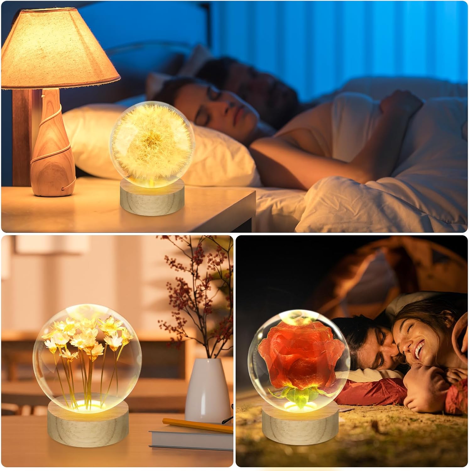 Dandelion Crystal Ball Night Light, 2.75 Inch Wooden Base Night Light Home Decor with USB Power Gift for Men Women Kids Boys Girls Teens (Dandelion) - Image 7