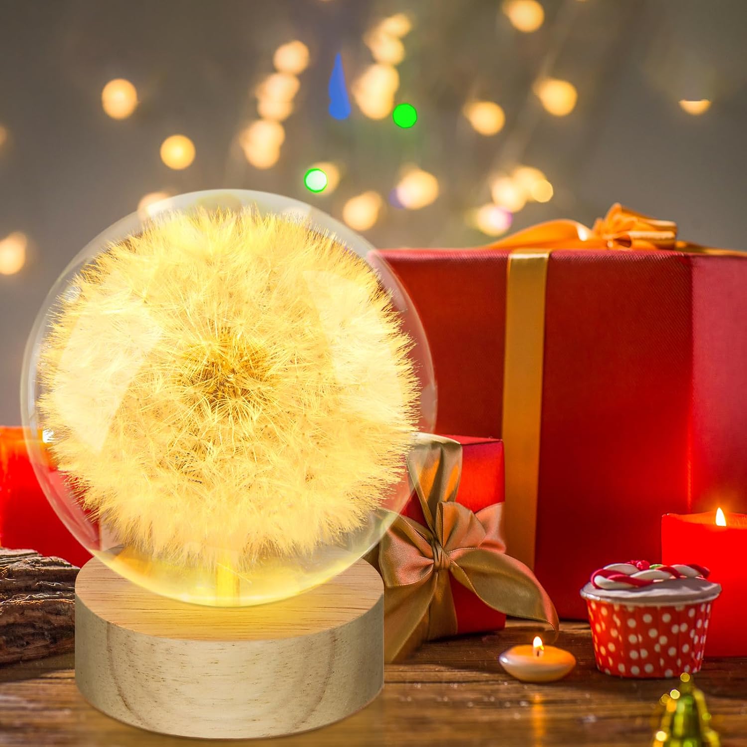 Dandelion Crystal Ball Night Light, 2.75 Inch Wooden Base Night Light Home Decor with USB Power Gift for Men Women Kids Boys Girls Teens (Dandelion) - Image 8