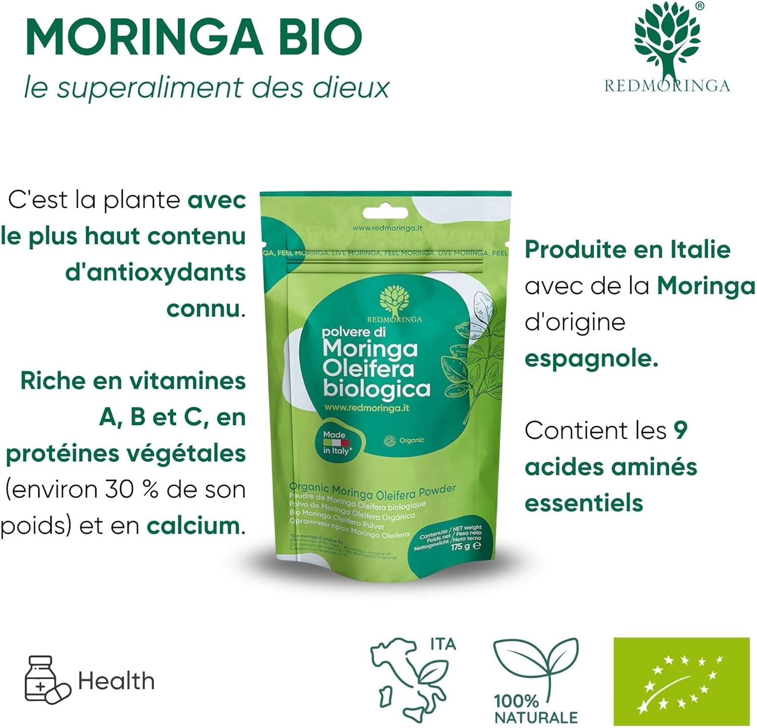 RedMoringa Moringa Oleifera Organic Powder – Plant Protein 30% – Source ...